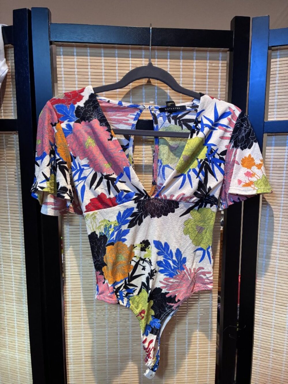 Lot of 2 Thong Bodysuits Size M | Tropical Floral + Black Plunge